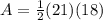 A=\frac{1}{2}(21)(18)