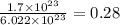 \frac{1.7\times 10^{23}}{6.022\times 10^{23}}=0.28