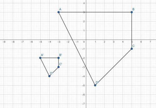 On a coordinate plane, 2 polygons are shown. polygon a b c d has points (negative 3, 3), (5, 3), (5,