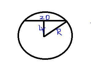Achord 20 inches long is 4 inches from the center of a circle, as shown below. what is the radius of