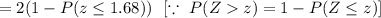 =2(1-P(z\leq1.68))\ \ [\because\ P(Zz)=1-P(Z\leq z)]