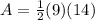 A=\frac{1}{2}(9)(14)