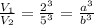 \frac{V_1}{V_2}=\frac{2^3}{5^3}=\frac{a^3}{b^3}