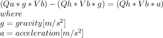 (Qa*g*Vb)-(Qh*Vb*g)=(Qh*Vb*a)\\where \\g=gravity [m/s^2]\\a=acceleration [m/s^2]