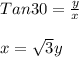 Tan30=\frac{y}{x}\\\\x=\sqrt{3}y