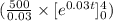 (\frac {500}{0.03} \times [e^{0.03t}]_{0}^{4})