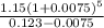 \frac{1.15(1+0.0075)^{5} }{0.123 - 0.0075}