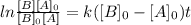 ln\frac{[B][A]_0}{[B]_{0}[A]} = k ([B]_{0} - [A]_0)t