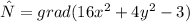\hat{N} = grad(16x^{2} + 4y^{2} - 3)