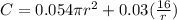 C=0.054\pi r^{2}+0.03(\frac{16}{r})