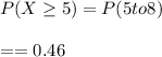 P(X\geq 5) = P(5 to 8)\\\\= =0.46