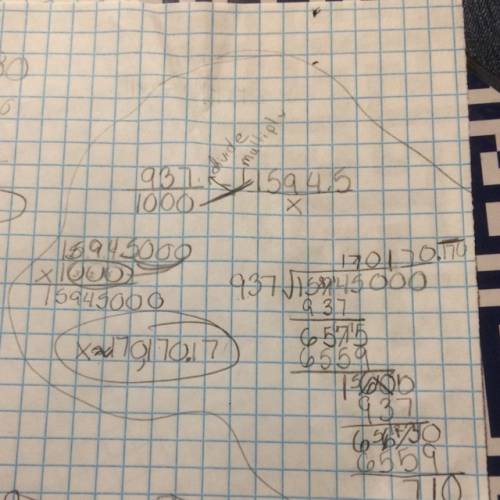 How do i make this easier to solve by hand?  (937/1000) = (1594.5/x)
