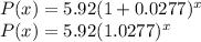 P(x)=5.92(1+0.0277)^x\\P(x)=5.92(1.0277)^x
