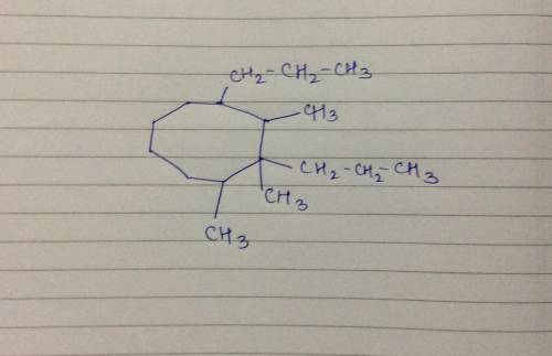 Draw the alkane diagram for:   1,3-dibutyl - 2,3,4 - trimethyl cyclooctane