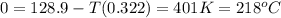 0=128.9-T(0.322)=401K=218^{o}C
