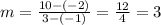 m=\frac{10-(-2)}{3-(-1)}=\frac{12}{4}=3