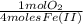 \frac{1molO_2}{4moles Fe(II)}