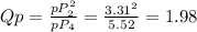 Qp=\frac{pP_{2}^{2}}{pP_{4}} =\frac{3.31^{2} }{5.52} =1.98