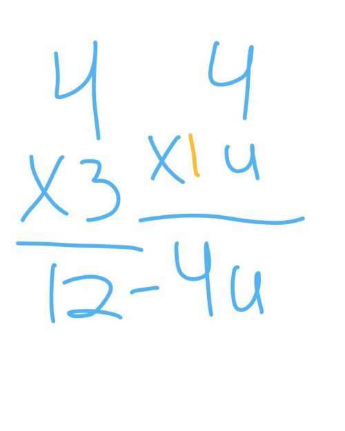 Use the distributive property to remove the parentheses 4(3-u)