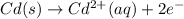 Cd(s)\rightarrow Cd^{2+}(aq)+2e^-
