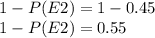 1-P(E2)= 1- 0.45\\1-P(E2) = 0.55