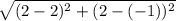 \sqrt{(2-2)^{2}+(2-(-1))^{2}  }