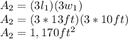 A_2=(3l_1)(3w_1)\\A_2=(3*13ft)(3*10ft)\\A_2=1,170ft^2