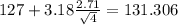 127+3.18\frac{2.71}{\sqrt{4}}=131.306