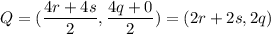Q=(\dfrac{4r+4s}{2},\dfrac{4q+0}{2})=(2r+2s,2q)