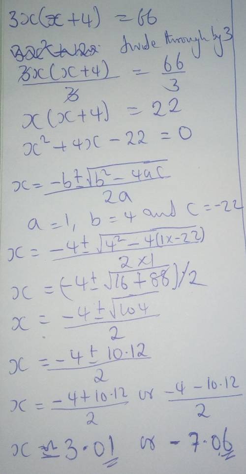 Find the sum of all solutions to the equation $3x(x+4) = 66$