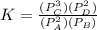 K=\frac{(P_C^3)(P_D^2)}{(P_A^2)(P_B)}