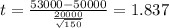 t=\frac{53000-50000}{\frac{20000}{\sqrt{150}}}=1.837