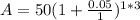 A=50(1+\frac{0.05}{1})^{1*3}