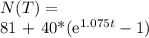 N(T) = \frac{81*40*e^{1.075t}}}{81 + 40*(e^{1.075t} - 1)}