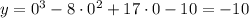 y=0^3-8\cdot 0^2+17\cdot 0-10=-10
