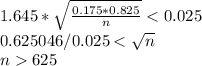 1.645*\sqrt{\frac{0.175*0.825}{n} }