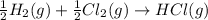 \frac{1}{2}H_2(g)+\frac{1}{2}Cl_2(g)\rightarrow HCl(g)