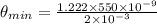 \theta_{min}= \frac{1.222\times550\times10^{-9}}{2\times10^{-3}}