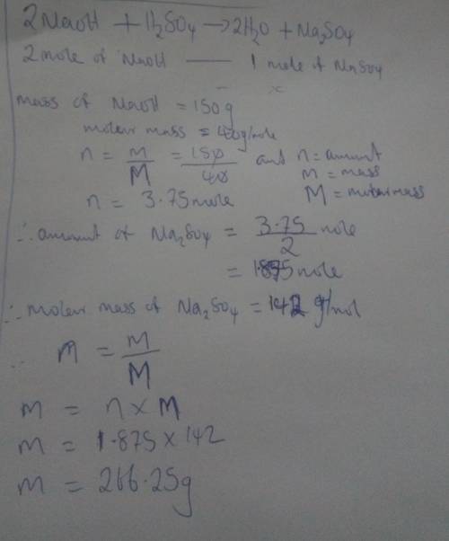 Using this balanced equation:  2 naoh + h2so4 —>  h2o + na2so4  how many grams of sodium sulfate