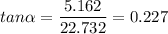 \displaystyle tan\alpha =\frac{5.162}{22.732}=0.227