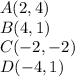 A(2,4)\\B(4,1)\\C(-2,-2)\\D(-4,1)