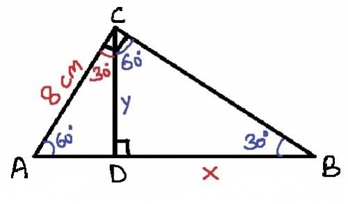 Given:  △авс, m∠acb = 90° cd ⊥ ab , m∠acd = 30°, ac = 8 cm find:  bd