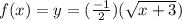 f(x) = y = (\frac{-1}{2})(\sqrt{x+3} )