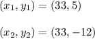 (x_1 , y_1) = (33, 5)\\\\(x_2 , y_2) = (33, -12)