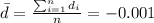 \bar d=\frac{\sum_{i=1}^n d_i}{n}=-0.001