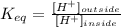 K_{eq}=\frac{[H^+]_{outside}}{[H^+]_{inside}}