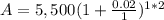 A=5,500(1+\frac{0.02}{1})^{1*2}