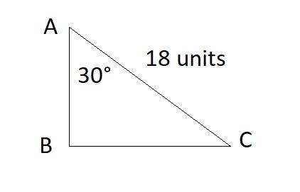 In the right triangle shown, angle a=30 and ac=18 how long is ab?