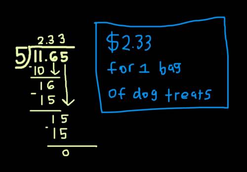 Donna bought 5 bags of dog treats for $11.65. what is the cost per bag of dog treats?