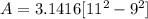 A=3.1416 [11^2-9^2]